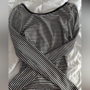 Black and White Striped Cross-Back Top